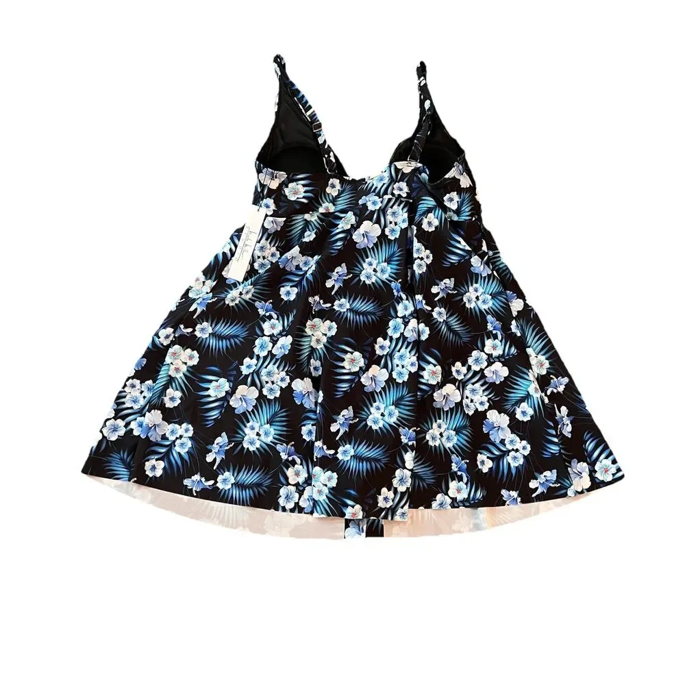 NEW Nicole Miller Swimsuit One Piece Dress 2X‎ Blue White